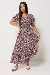 M&Co Petite Berry Purple Floral Shirred Waist Maxi Dress | M&Co 1