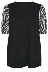YOURS Curve Black Zebra Print Sleeve Top