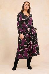 EVANS Plus Size Purple Floral Tie Neck Maxi Dress | Evans 1