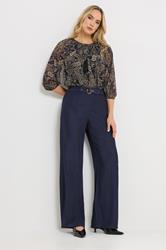 LTS Tall Women's Navy Blue Wide Leg Belted Trousers | Long Tall Sally 3