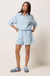 PixieGirl Petite Women's Set Blue Stripe Cotton Shirt & Shorts | PixieGirl 3