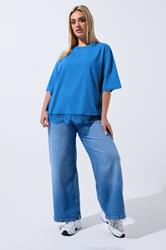 LIMITED COLLECTION Plus Size Cobalt Blue Oversized Lace Hem T-Shirt | Yours Clothing 1