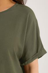 YOURS Plus Size Khaki Green Linen Boxy T-Shirt | Yours Clothing 4
