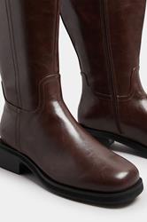 Dark Brown Pull On Knee High Boots In Extra Wide EEE Fit | Yours Clothing 5