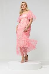 YOURS LONDON Plus Size Pink Floral Organza Dress | Yours Clothing 1