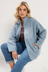 YOURS Plus Size Blue Teddy Borg Zip Through Fleece | Yours Clothing 1