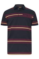 KAM Navy Blue Striped Short Sleeve Rugby Polo Shirt