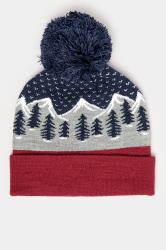BadRhino Red & Navy Winter Trees Bobble Hat
