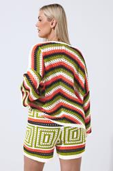 LIMITED COLLECTION Plus Size Ivory White & Green Stripe Crochet Shorts | Yours Clothing 2