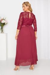 Plus Size YOURS LONDON Curve Burgundy Red Lace Pleated Maxi Dress | Yours Clothing  2