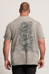 BadRhino Big & Tall Grey Acid Wash Skull Graphic T-Shirt | BadRhino 2