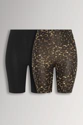 YOURSET 2 PACK Plus Size Black Leopard Stretch Cycling Shorts | Yours Clothing 3