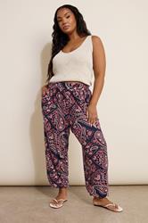 YOURS Plus Size Navy Blue Paisley Print Balloon Trousers | Yours Clothing 1