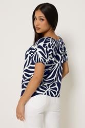 M&Co Petite Navy Blue Abstract Print Blouse | M&Co 2