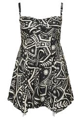 YOURS Curve Black Postcard Print Hanky Hem Tankini Top