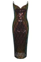 YOURS LONDON Plus Size Black Abstract Sequin Cowl Neck Dress | Yours Clothing 7