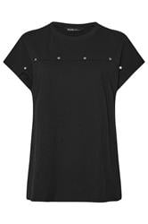 YOURS Curve Black Cotton Stud Detail T-Shirt