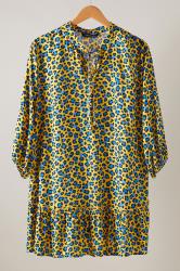 EVANS Curve Yellow Leopard Print Tie Neck Blouse