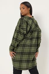 YOURS Plus Size Khaki Green Oversized Check Shirt | Yours Clothing  3