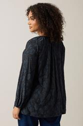 EVANS Plus Size Navy Blue Floral Burnout Blouse | Evans 2