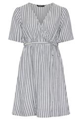 YOURS Curve Blue Stripe Puff Ball Wrap Dress