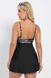 YOURS Plus Size Black Zebra Print Tummy Control Swim Dress | Yours Clothing 7