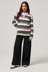 PixieGirl Petite Women's Green & Red Striped Cotton Rugby T-Shirt | PixieGirl 4