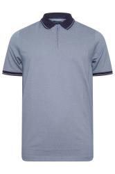 BadRhino Big & Tall Blue Textured Zip Neck Polo Shirt | BadRhino 1