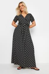 YOURS Plus Size Black Polka Dot Print Maxi Wrap Dress | Yours Clothing 1