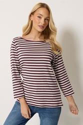 M&Co Berry Purple Stripe Slash Neck Cotton Top | M&Co 3