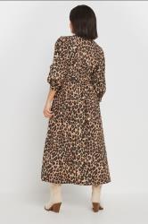 PixieGirl Petite Women's Brown Leopard Print Button Midi Dress | PixieGirl 2