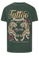 BadRhino Big & Tall Green Acid Wash Tattoo Tiger Graphic T-Shirt