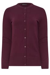 LTS Tall Dark Cherry Red Crew Neck Button Cardigan