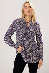 LTS Tall Purple Floral Tie Neck Pintuck Blouse | Long Tall Sally 3