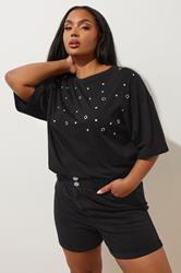 YOURS Plus Size Black Washed Elasticated Waist Turn Up Denim Shorts | Yours Clothing 3