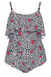 YOURS Plus Size White Leopard Print Frill Swimsuit | Yours Clothing 5