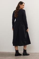 YOURS Plus Size Black Mixed Rib Midi Dress | Yours Clothing 4