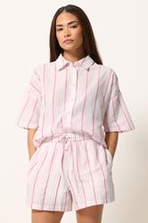 PixieGirl Petite Women's Pink Stripe Linen Shorts | PixieGirl 1