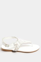 LTS White Beaded Ankle Strap Sandals In Standard Fit | Long Tall Sally 2