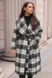 EVANS Plus Size Black & White Check Waterfall Coat | Evans 3
