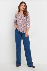LTS Tall Blush Pink Ditsy Floral Cotton Henley Top | Long Tall Sally 1
