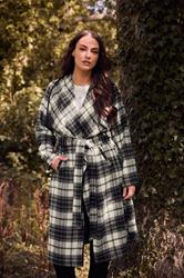 EVANS Plus Size Black & White Check Waterfall Coat | Evans 6