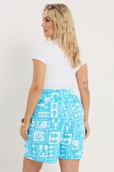 YOURS Plus Size Blue Mixed Shell Shirred Shorts | Yours Clothing 4
