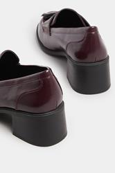 Burgundy Red Patent Heeled Tassel Loafers In Extra Wide EEE Fit | Yours Clothing 5