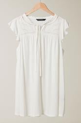 EVANS Curve White Cutwork Tie Neck Modal Blouse