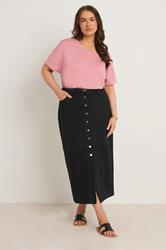 EVANS Plus Size Black Button Through Denim Maxi Skirt | Evans 1
