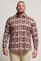 BadRhino Tailoring Big & Tall Burgundy Red Premium Leaf Print Long Sleeve Shirt | BadRhino 3