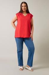 EVANS Plus Size Red Broderie Anglaise Vest Top | Evans 2