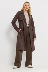 LTS Tall Women's Chocolate Brown Faux Suede Trench Coat | Long Tall Sally 3