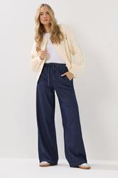 LTS Tall Indigo Blue Cotton Tie Waist Wide Leg Jeans | Long Tall Sally 3